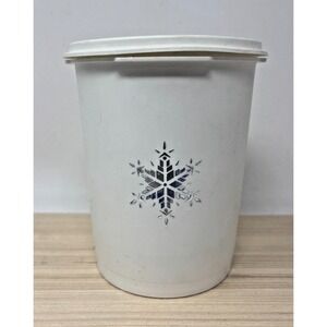 Vintage Tupperware White Canister w/ Lid Snowflake Design Kitchen Storage